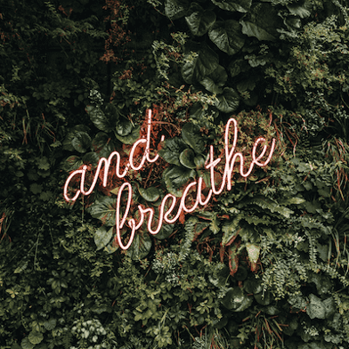 A neon sign that reads "and breathe" A neon sign that reads "and breathe"